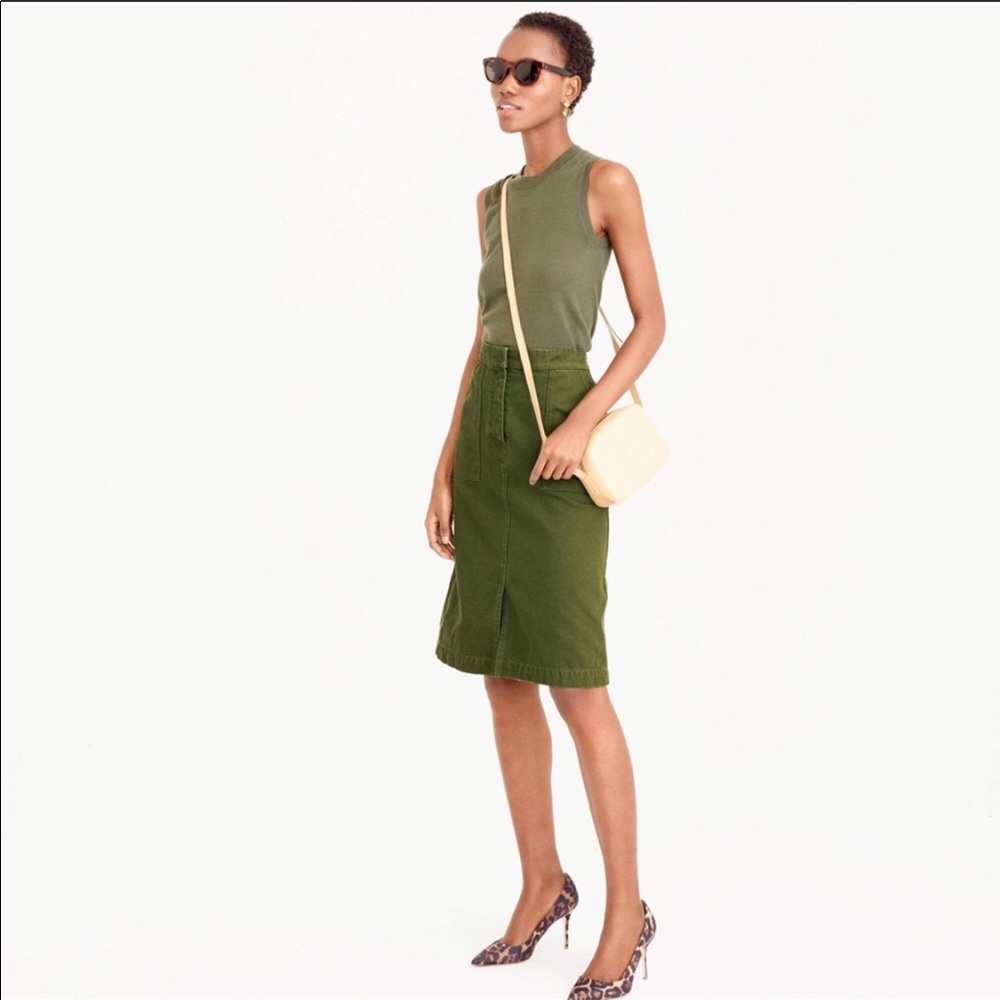 JCREW | Olive Green A-Line Skirt With Pockets